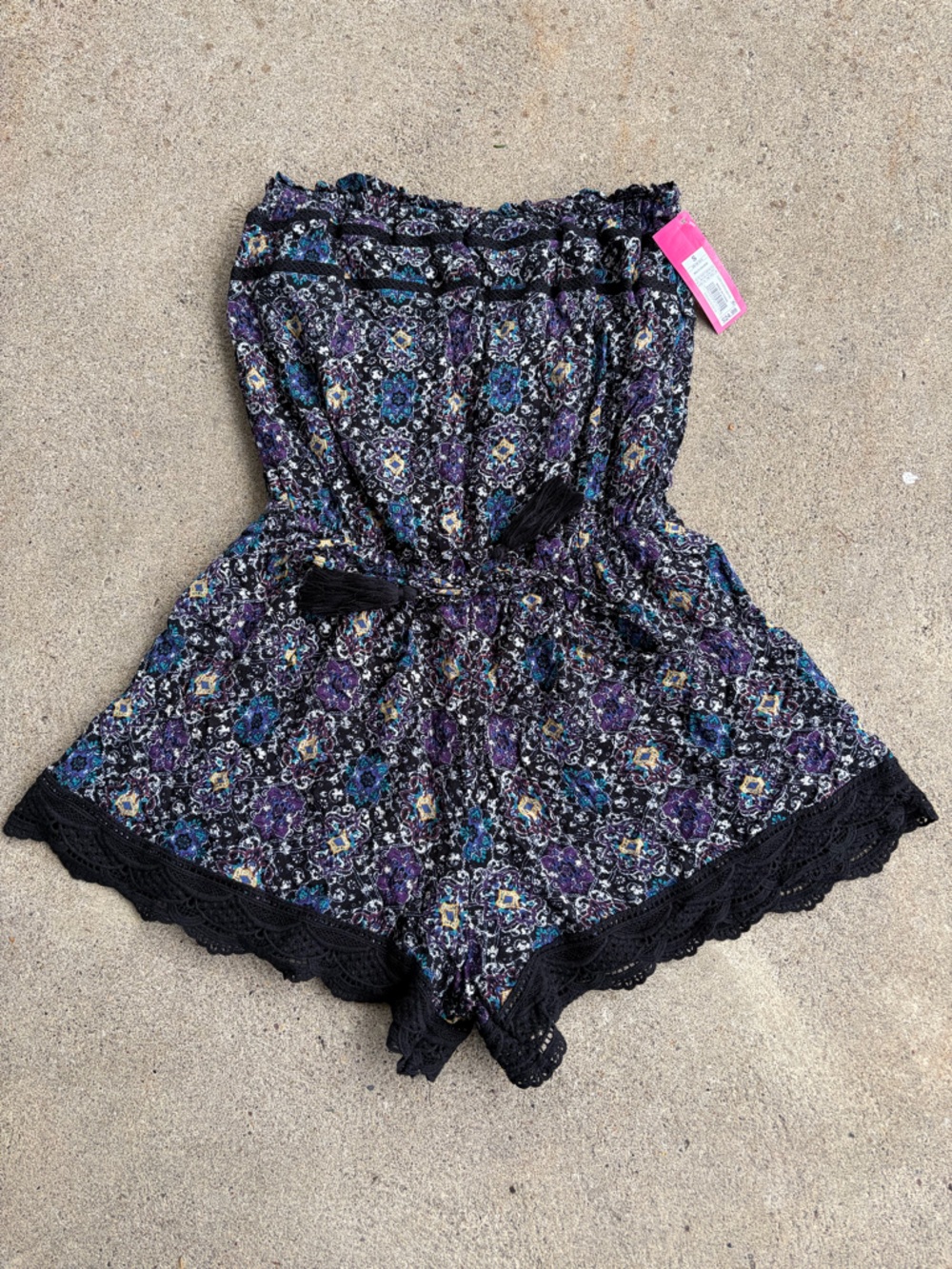 Xhilaration Black Romper with Purple & Teal Accents NWT
